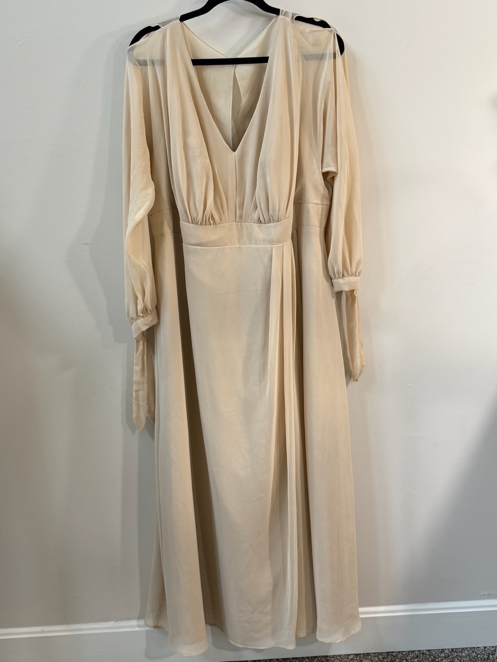 Azazie Champagne Satin Wrap Maxi Dress Size A20